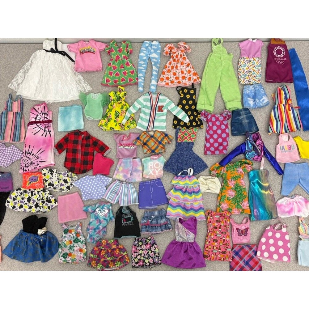 Vintage Barbie Doll Clothes Lot 50+ Pieces Mixed Pants, Tops, Skirts, Dresses